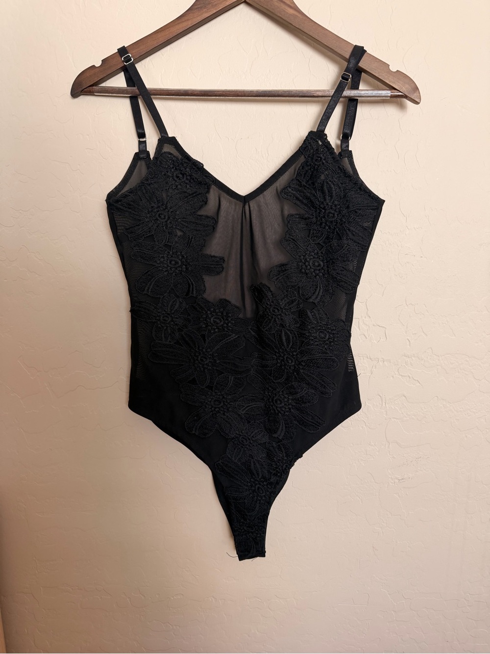 Black Lace Appliqué Sheer Bodysuit